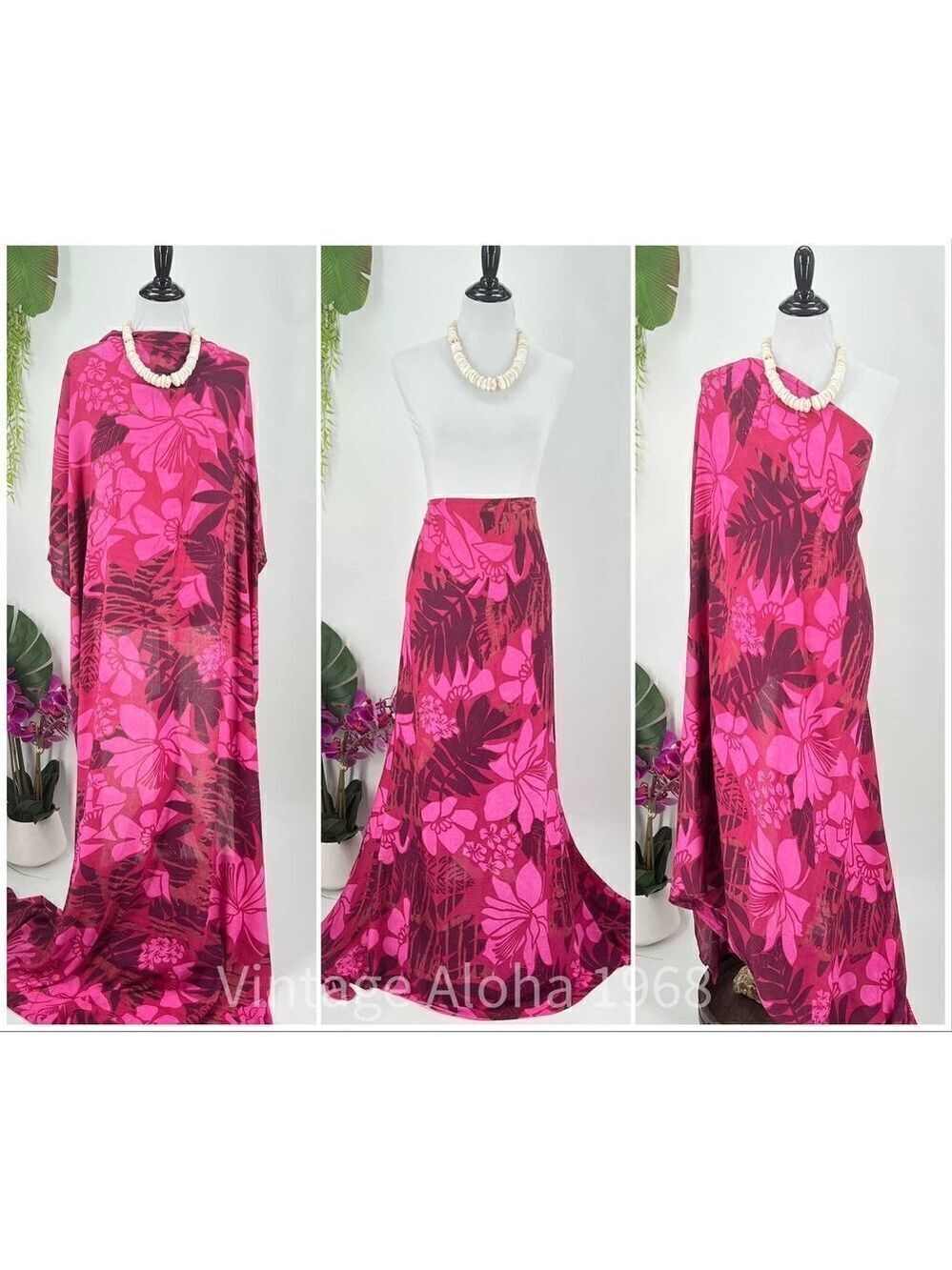 Pink/Maroon Tropical Floral Hawaiian MAXI SARONG Kīkepa Pareo Beach Wrap Skirt